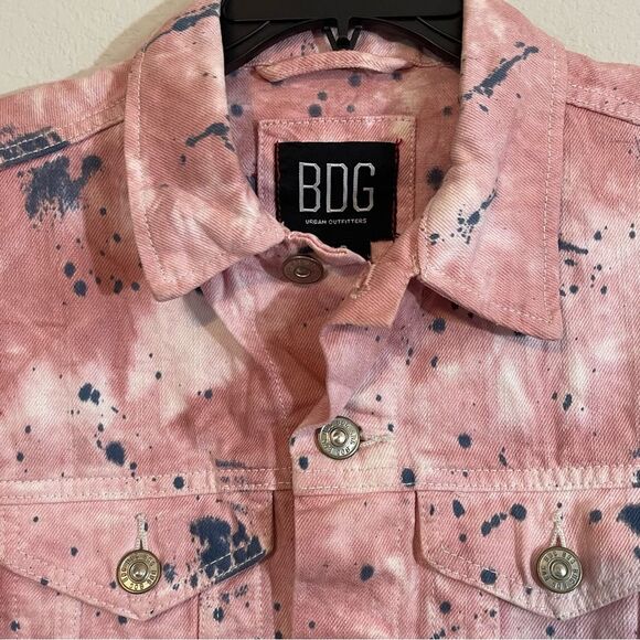 BDG Urban Outfitters Denim Jean Jacket Pink Blue Tie Dye Splatter Size Small EUC - Picture 1 of 11